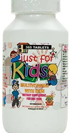 Vitaminas para niños Just for Kids. Suplemento para todo un año.Vitaminas y Minerales para el crecimiento, memoria y apetito en forma de dulce para niños de 4 años en adelante.