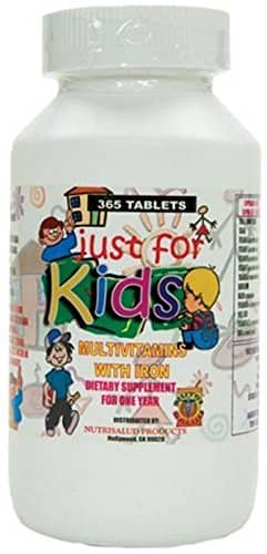 Vitaminas para niños Just for Kids. Suplemento para todo un año.Vitaminas y Minerales para el crecimiento, memoria y apetito en forma de dulce para niños de 4 años en adelante.