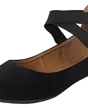 Anna Dana-20 Women\s Classic Ballerina Flat w/Elastic Crossing Straps Black 7.5