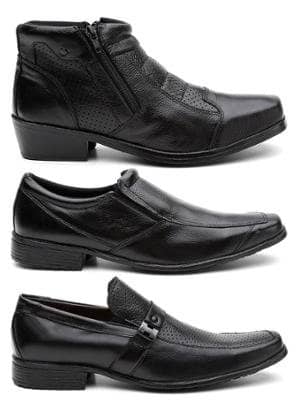 Kit 2 Sapato Social + Bota Coturno HShoes Couro Conforto Masculino – Masculino-Preto (Entregue por Zattini)  – Black Friday 2018