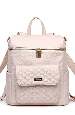 Luli Bebé Diaper Bag Backpack, Vegan Leather,with Changing Mat and Stroller Straps, Luxury and Stylish, Large Capacity (Pastel Pink)