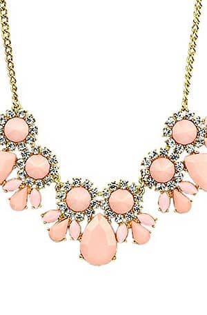 Fashion Romantic Style Semi Joias Gold Color Alloy Green Pink Rhinestone Flower Choker Necklace (pink)