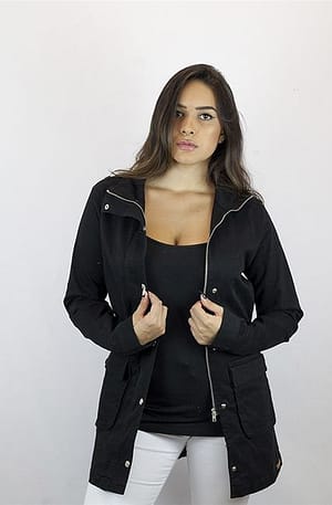 Jaqueta Feminina Parka em Sarja com Bolsos Anjuss PRETO PP (Entregue por Anjuss)  – Black Friday 2018