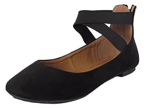 Anna Dana-20 Women\s Classic Ballerina Flat w/Elastic Crossing Straps Black 7.5