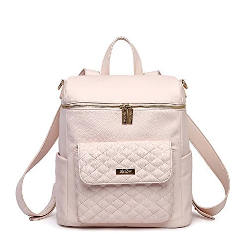 Luli Bebé Diaper Bag Backpack, Vegan Leather,with Changing Mat and Stroller Straps, Luxury and Stylish, Large Capacity (Pastel Pink)