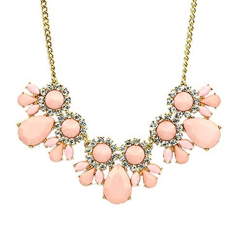 Fashion Romantic Style Semi Joias Gold Color Alloy Green Pink Rhinestone Flower Choker Necklace (pink)