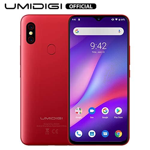 UMIDIGI F1 Factory Unlocked Phone Android 9.0 6.3\” FHD+ 128GB ROM 4GB RAM Helio P60 5150mAh Big Battery 18W Fast Charge Smartphone NFC 16MP+8MP Phone(Red)