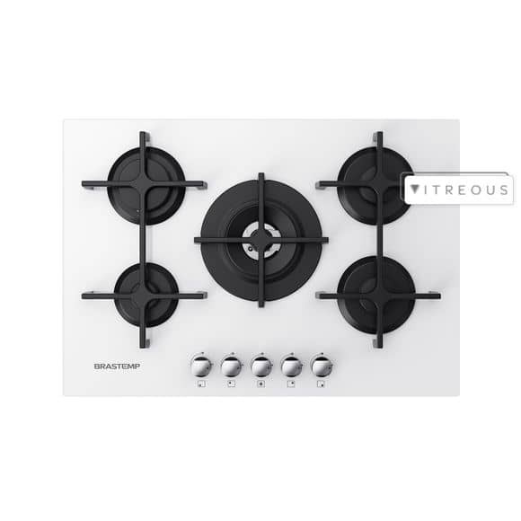 Cooktop 5 bocas Brastemp Branco com duplachama e trempe com ferro fundido – GDK73AB – 220V (Entregue por Brastemp)  – Black Friday 2018