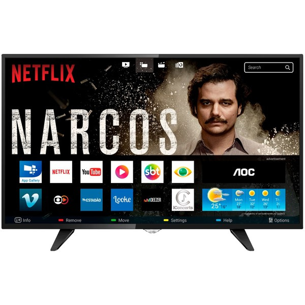 Smart TV LED 32" AOC LE32S5970 HD com Wi-Fi, Controle com Botão Netflix, 2 USB, 3 HDMI, TV Digital e 60Hz (Entregue por Americanas)  – Black Friday 2018