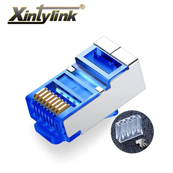 Xintylink rj45 conector cat6 rj 45 ethernet cabo plug 8p8c cat 6 metal blindado terminais rede barra de carga modular azul 50 pçs (Entregue por )  – Black Friday 2018