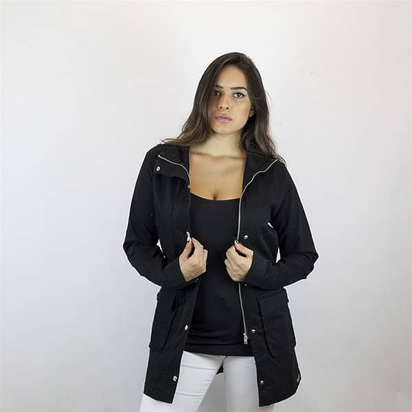 Jaqueta Feminina Parka em Sarja com Bolsos Anjuss PRETO PP (Entregue por Anjuss)  – Black Friday 2018